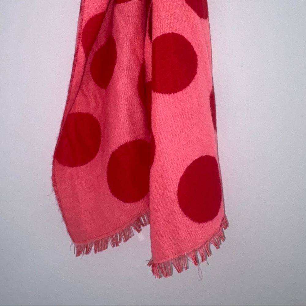 GAP Brushed Scarf Large Pink Polka Dots Red Reversible Wrap Shawl Scarf - Picture 9 of 10